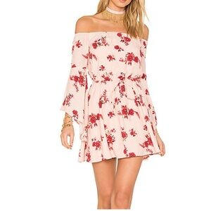 Lovers + Friends Floral Off-Shoulder Dress in Pink and Red
